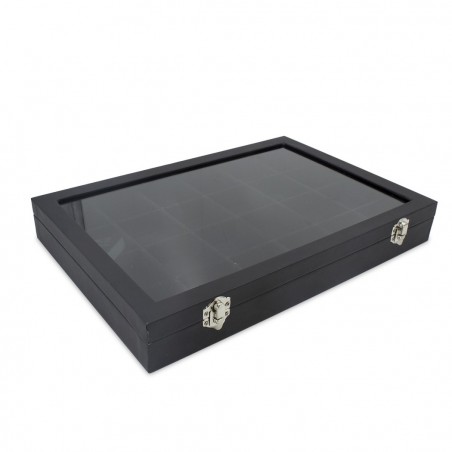 Joyero con 24 compartimentos, caja negra resellable expositor de joyas