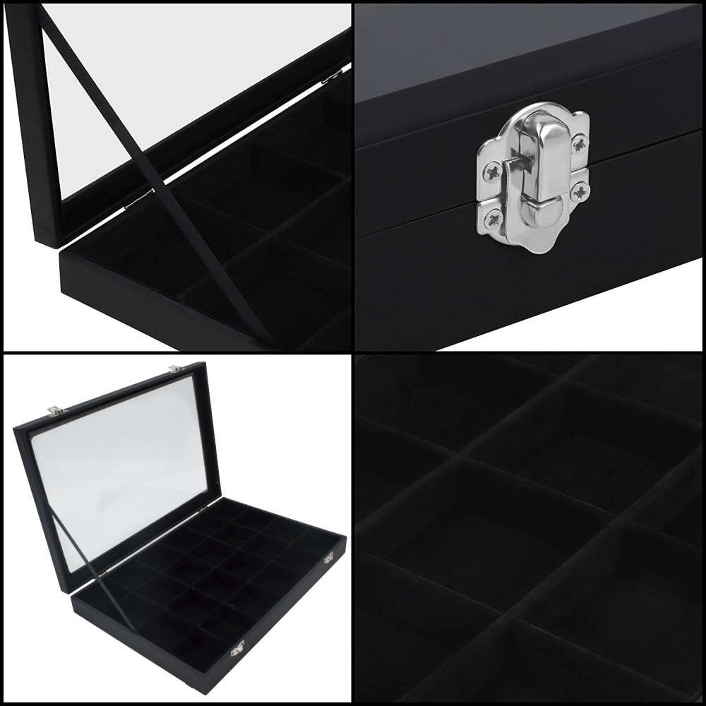 Joyero con 24 compartimentos, caja negra...