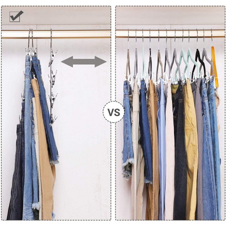 Juego de 3 perchas metálicas múltiples con 4 niveles y con clips de fijación