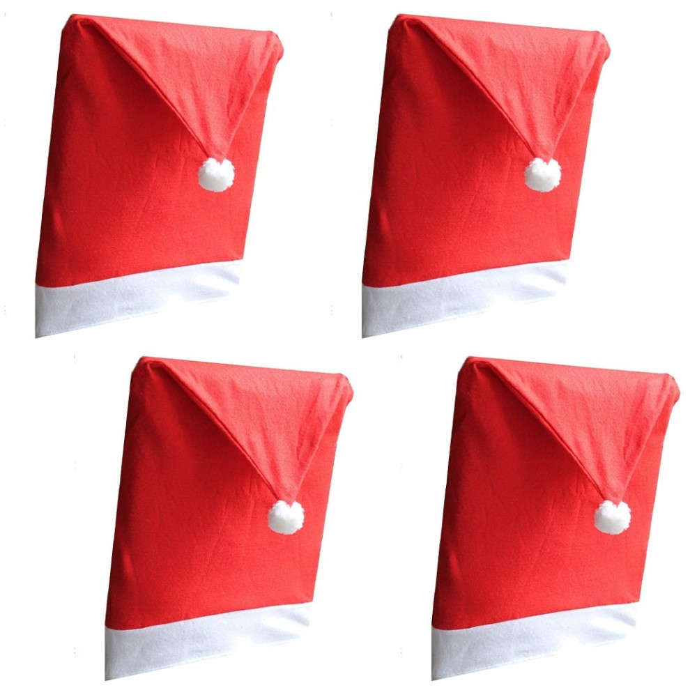 kit de 4 fundas para el respaldo de las sillas motivo de gorro de Papá Noel rojo