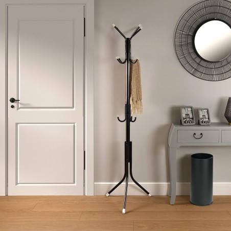 Perchero en metal negro para el hogar con 11 ganchos y 171 cm de altura