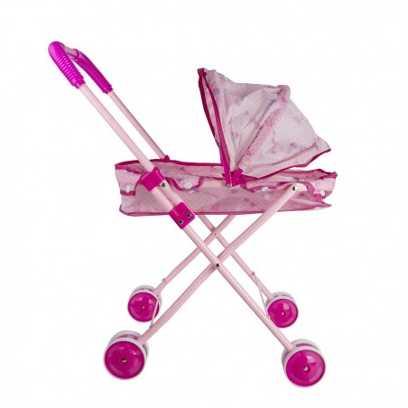 101246 Cochecito de juguete para muñecas plegable rosa con toldo