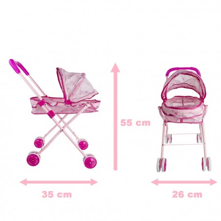 101246 Cochecito de juguete para muñecas plegable rosa con toldo