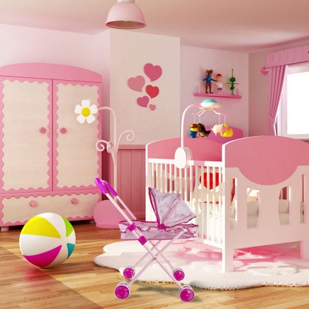 101246 Cochecito de juguete para muñecas plegable rosa con toldo