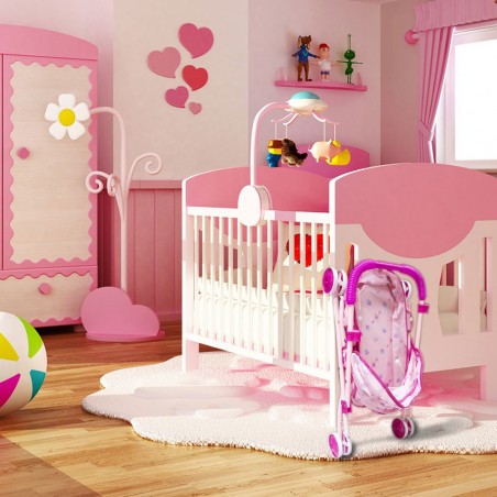101246 Cochecito de juguete para muñecas plegable rosa con toldo