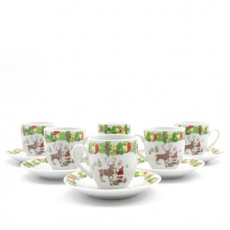 Juego de 6 tazas de café y platillos de cerámica con Papá Noel y un reno