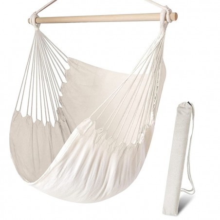 Hamaca de algodón suspendida CRUDO Soporte de madera, mecedora de Jardín