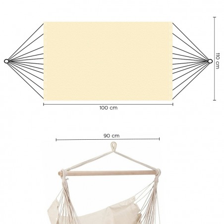 Hamaca de algodón suspendida CRUDO Soporte de madera, mecedora de Jardín