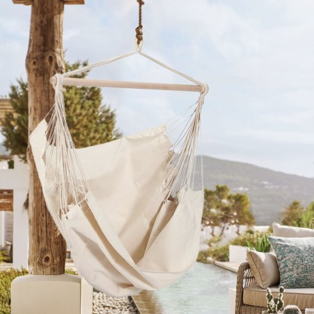 Hamaca de algodón suspendida CRUDO Soporte de madera, mecedora de Jardín
