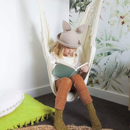 Hamaca de algodón suspendida CRUDO Soporte de madera, mecedora de Jardín