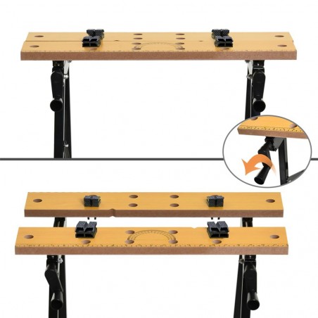 Banco de trabajo bricolaje plegable con bloquadores laterales y portaherramienta