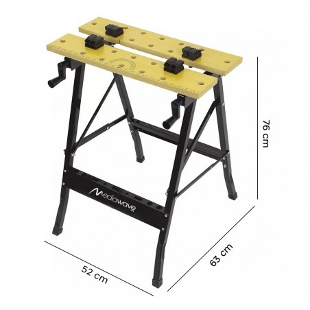 Banco de trabajo bricolaje plegable con bloquadores laterales y portaherramienta