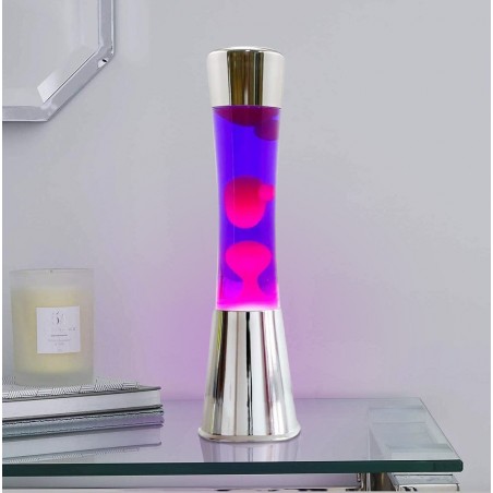 XL1772 Lámpara de lava 40 cm base plata, Magma púrpura y Rosa Diseño Moderno