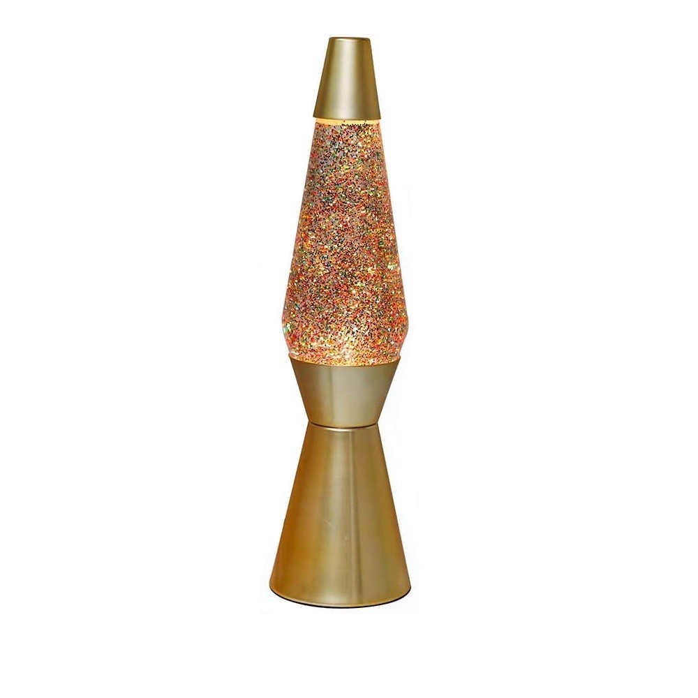 XL1770 Lámpara de lava 40 cm base oro, Magma con Purpurina Dorada Diseño Moderno