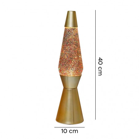 XL1770 Lámpara de lava 40 cm base oro, Magma con Purpurina Dorada Diseño Moderno
