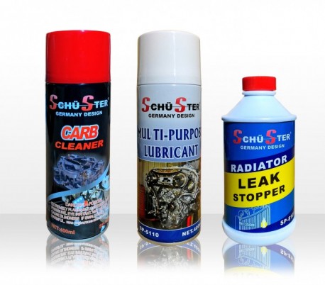 Kit 3 productos SCHU-STER para mantenimiento de combustible y piezas de radiador