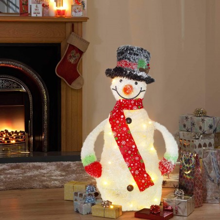 293027 Muñeco de nieve LED decorativo de 78 cm con bufanda y sombrero