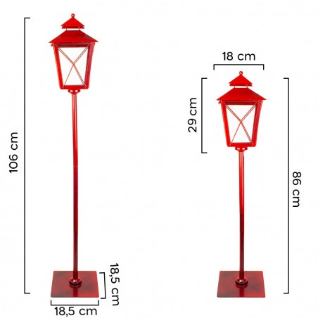 744013 Lámpara de Navidad roja Decoración de metal y cristal H106x18.5x18.5 C
