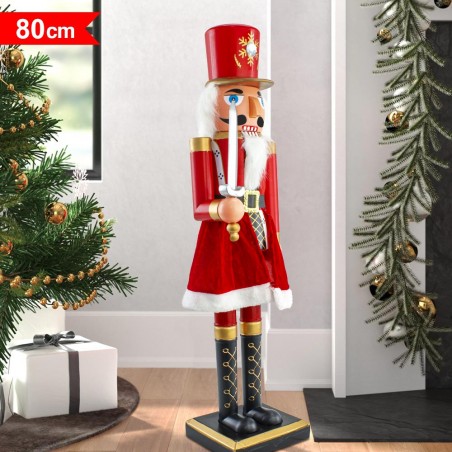 392028 Soldado Cascanueces decoración navideña con Vestido Rojo y Espada 80 cm