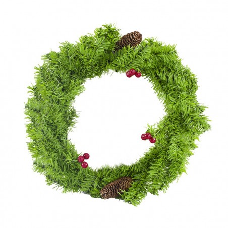245008 Guirnalda redonda para puertas con bayas y piñas Decoración navideña