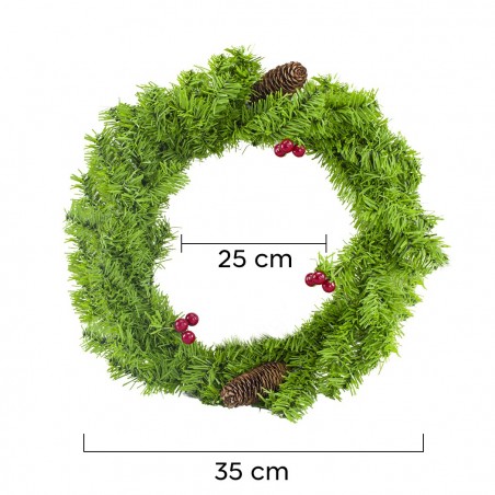 245008 Guirnalda redonda para puertas con bayas y piñas Decoración navideña