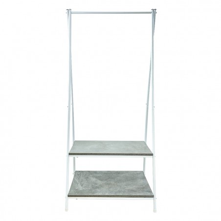 Perchero metálico de pie con 2 estantes para entradas de casa