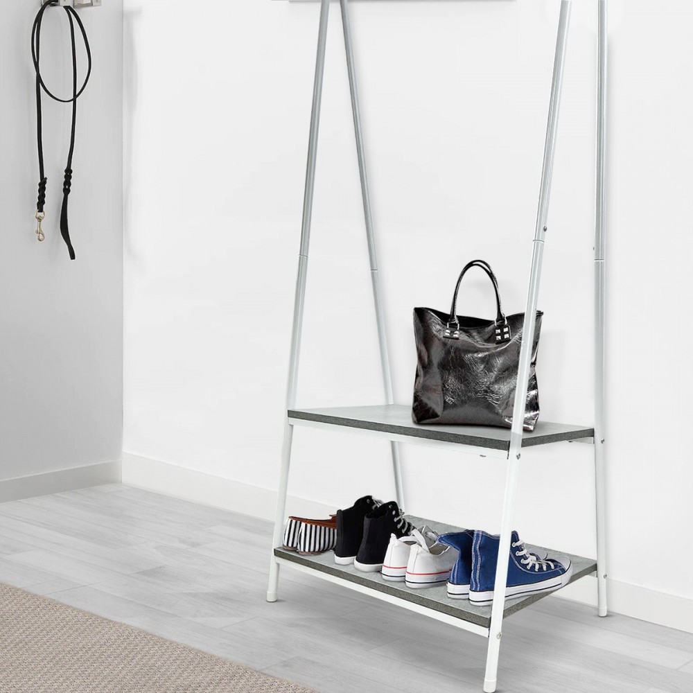 Perchero metálico de pie con 2 estantes para...