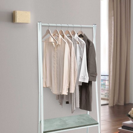 Perchero metálico de pie con 2 estantes para entradas de casa