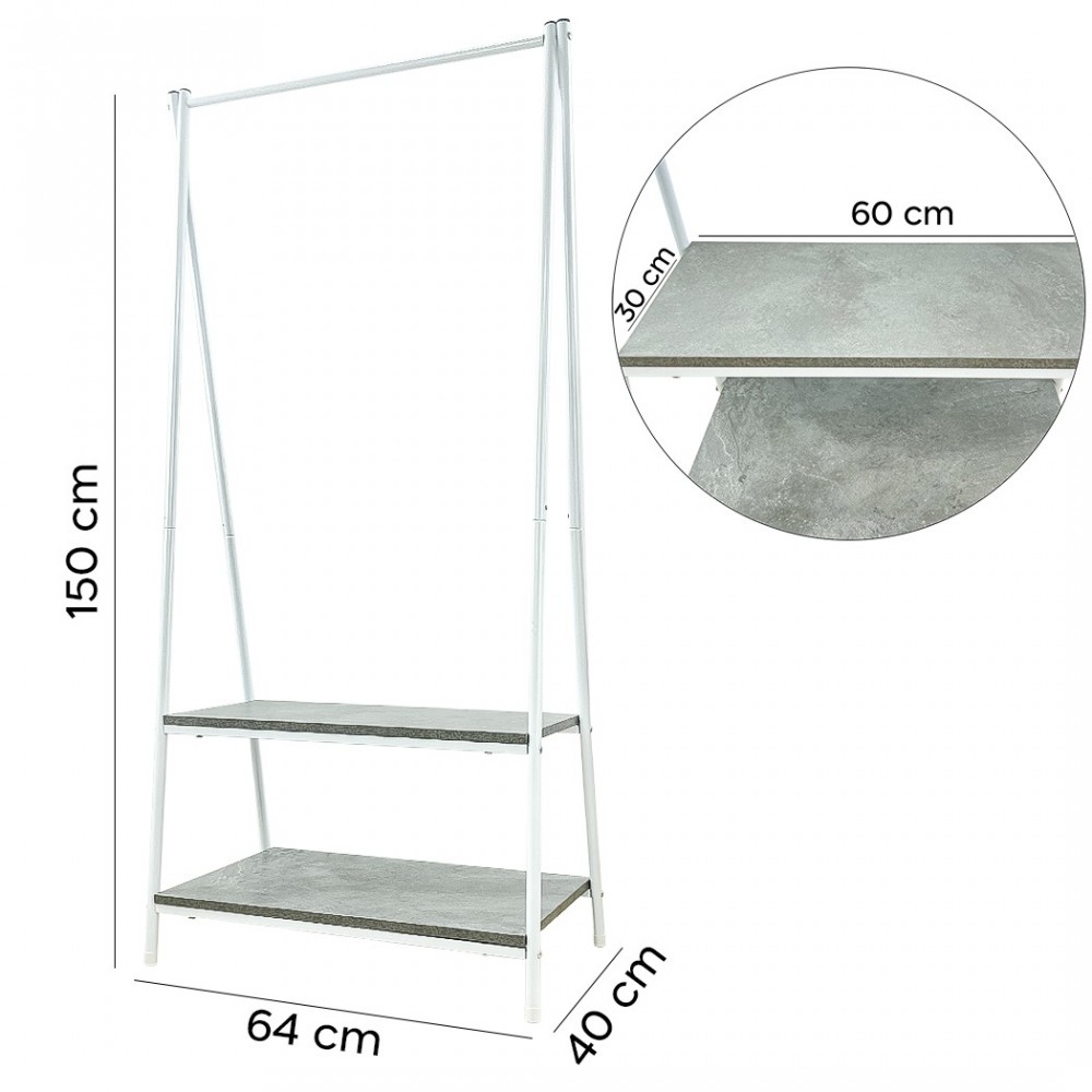 Perchero metálico de pie con 2 estantes para...