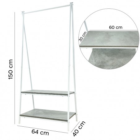 Perchero metálico de pie con 2 estantes para entradas de casa