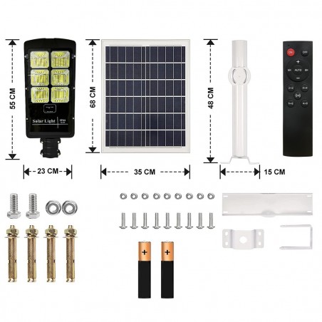 Farola con panel solar 6 LED 500 W con soporte y mando a distancia