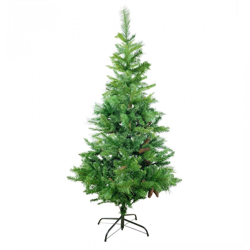 164047 Árbol de Navidad artificial de PVC 180H cm con piñas y ramas plegables