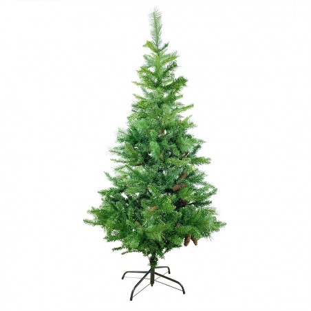 164047 Árbol de Navidad artificial de PVC 180H cm con piñas y ramas plegables