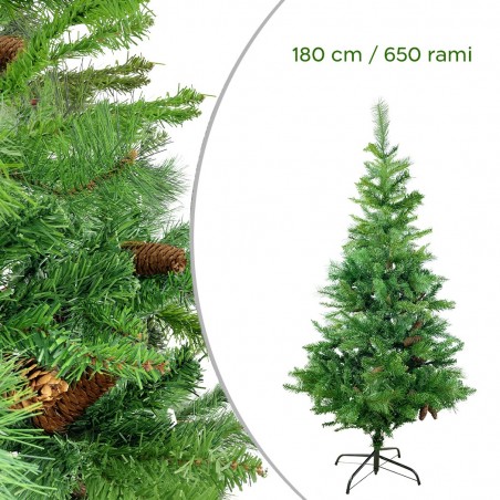 164047 Árbol de Navidad artificial de PVC 180H cm con piñas y ramas plegables
