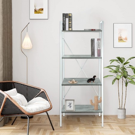 Librería estantería industrial de metal 4 estantes color cemento 60x33x150cm