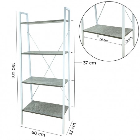 Librería estantería industrial de metal 4 estantes color cemento 60x33x150cm