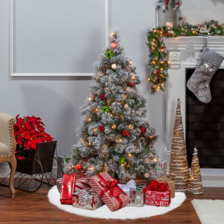 Alfombra para la base del árbol de Navidad 100 cm de pelo muy suave blanca