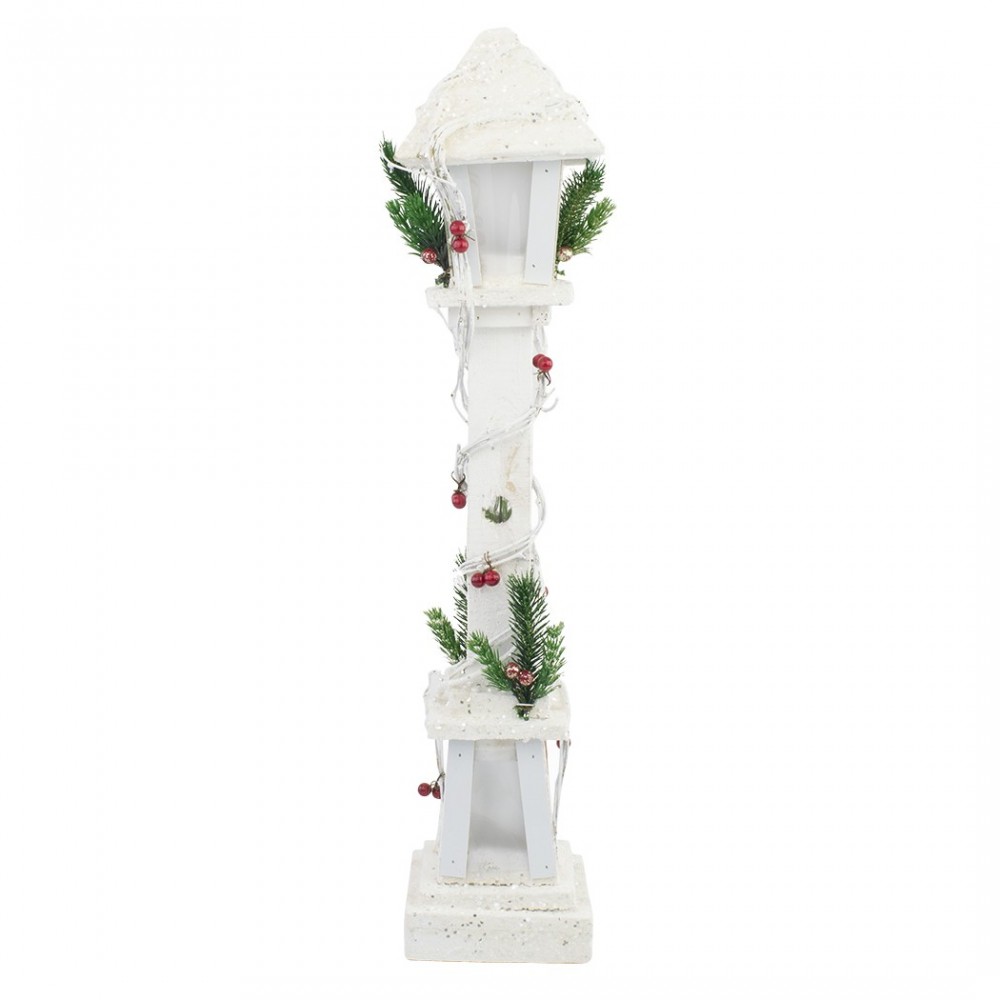 662430 Farola de Navidad madera blanca decoración 61 cm con luz LED cálida