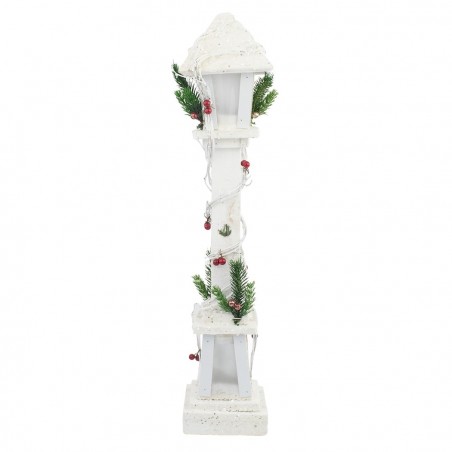 662430 Farola de Navidad madera blanca decoración 61 cm con luz LED cálida