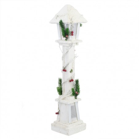 662430 Farola de Navidad madera blanca decoración 61 cm con luz LED cálida