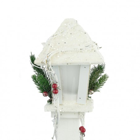 662430 Farola de Navidad madera blanca decoración 61 cm con luz LED cálida