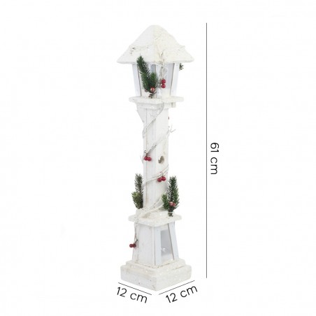 662430 Farola de Navidad madera blanca decoración 61 cm con luz LED cálida
