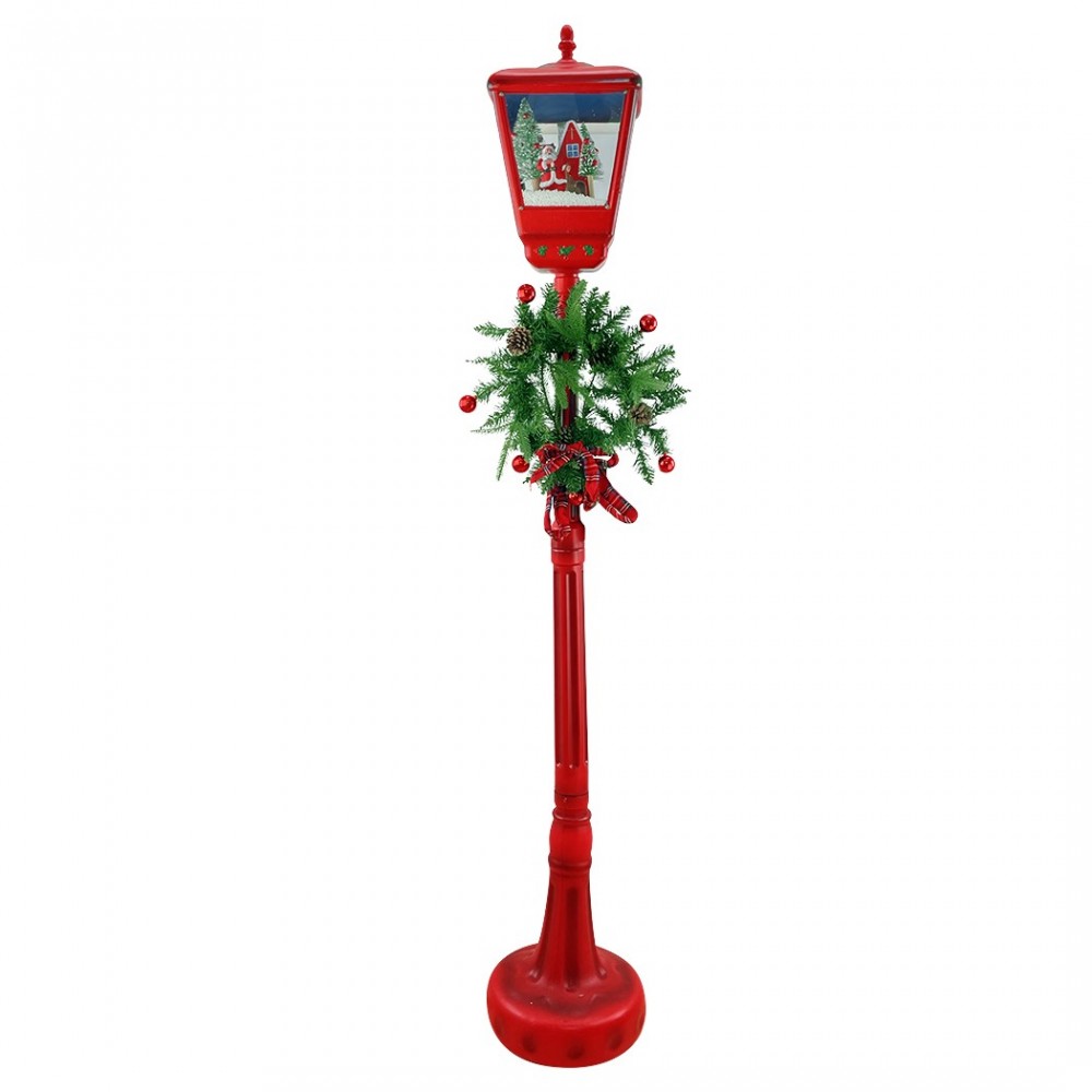 392040 Farola de Navidad Roja H195 cm Decoración Sonidos Mini Luces y guirnalda