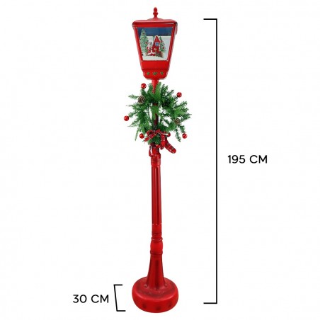 392040 Farola de Navidad Roja H195 cm Decoración Sonidos Mini Luces y guirnalda