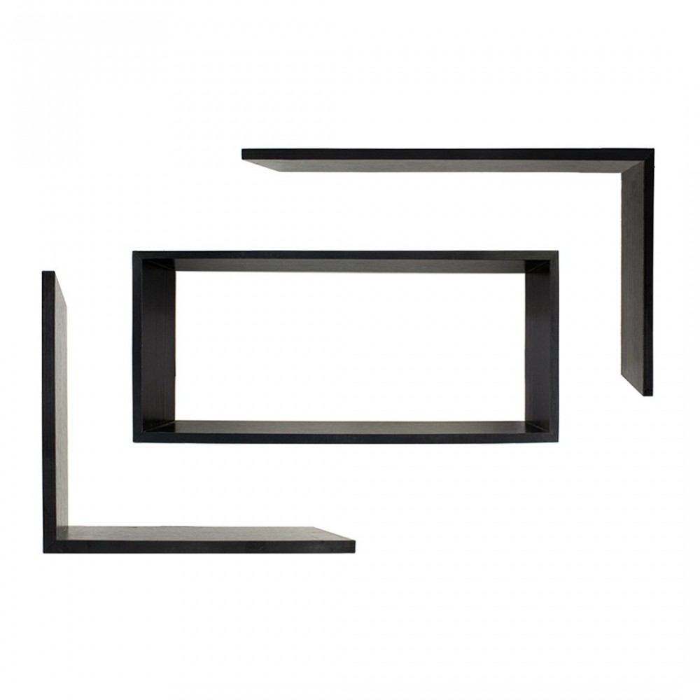 Estante de pared rectangular decorativo en madera negra 3 piezas