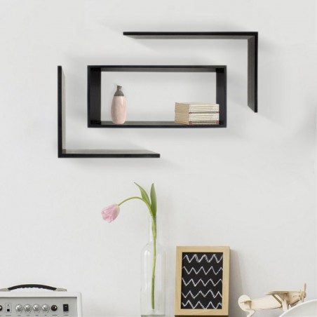 Estante de pared rectangular decorativo en madera negra 3 piezas