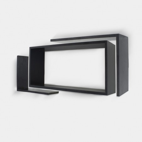Estante de pared rectangular decorativo en madera negra 3 piezas