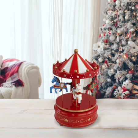 051376 Tiovivo de madera móvil de navidad con carillón música y movimiento