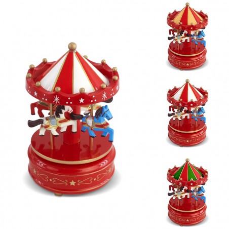 051376 Tiovivo de madera móvil de navidad con carillón música y movimiento