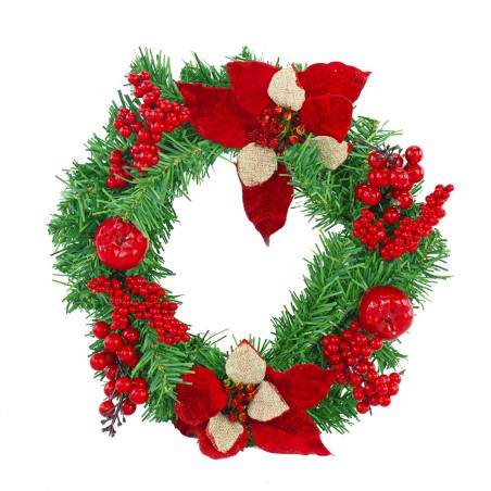 Guirnalda de puerta redonda para Navidad de 35 cm con decoraciones rojas